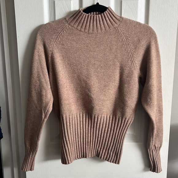 Camel Mock Neck Sweater | Ribbed Sweater - Picture 3 of 5